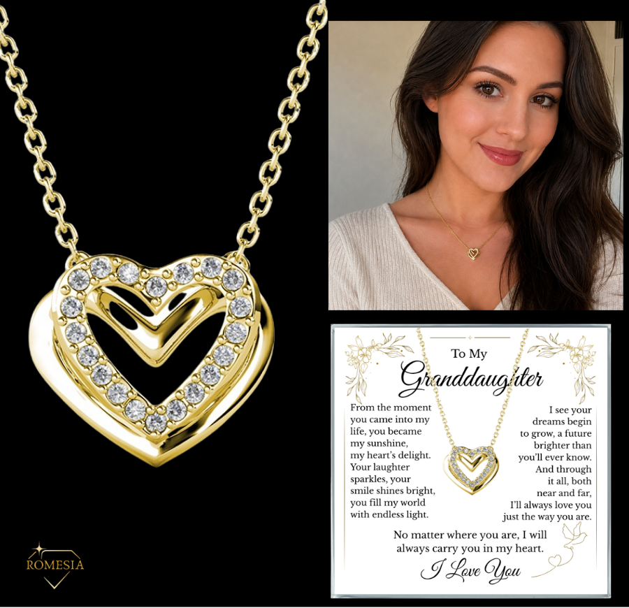 To My Granddaughter-Endless Light Double Heart pendent with Austrian Cystals