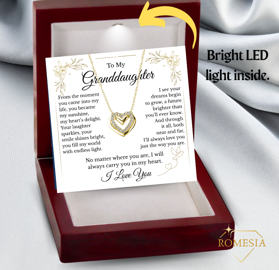 To My Granddaughter-Endless Light Double Heart pendent with Austrian Cystals