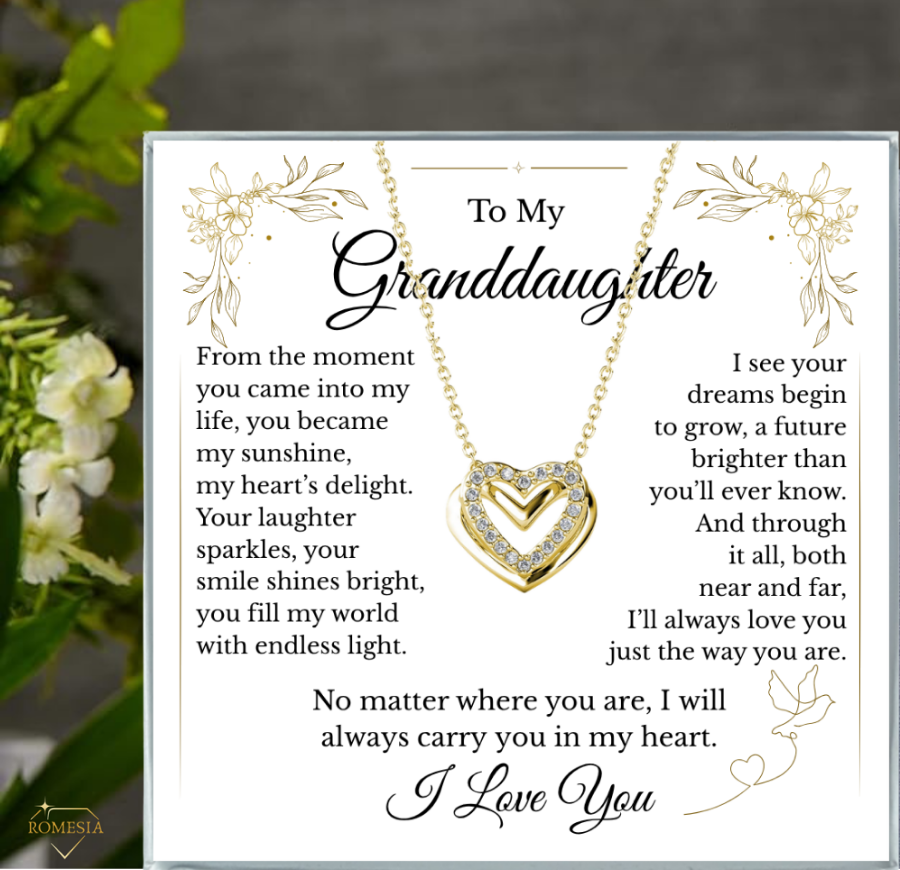 To My Granddaughter-Endless Light Double Heart pendent with Austrian Cystals