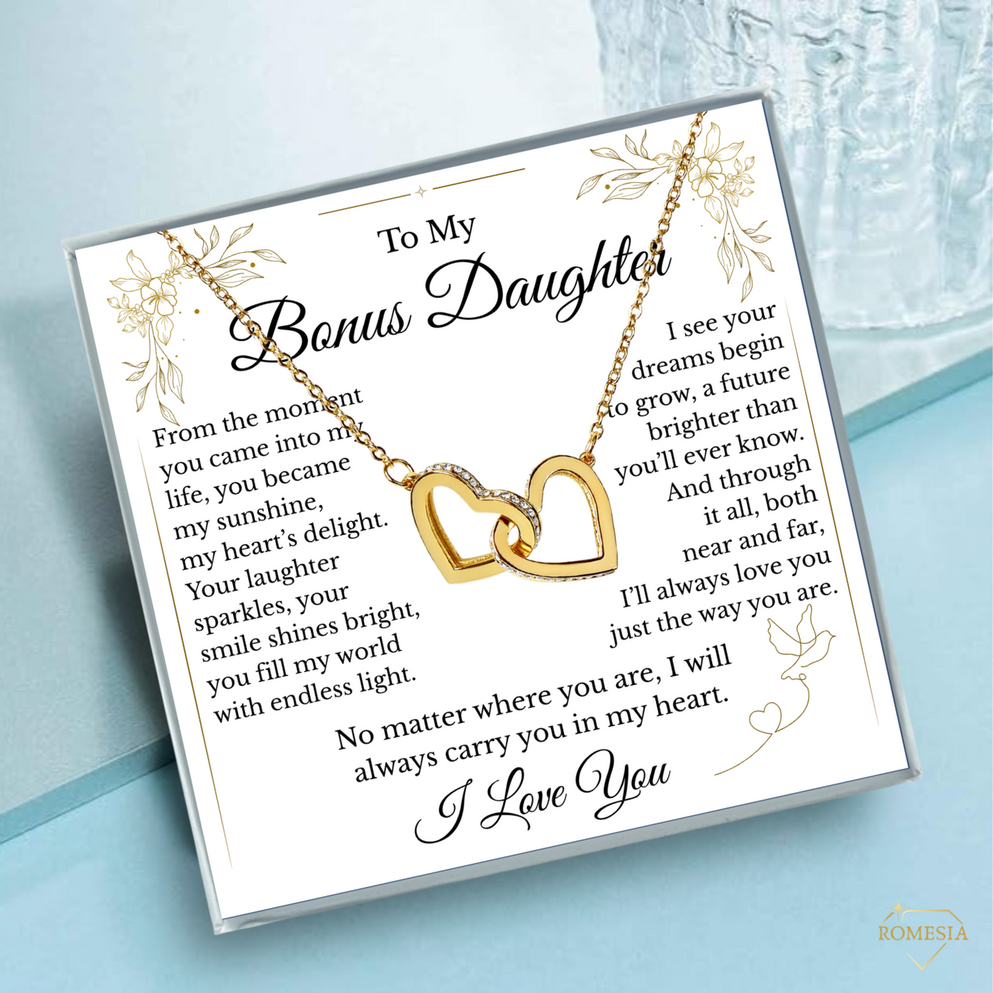 To My Bonus Daughter- Endless Light- Interlocking Hearts Pendent