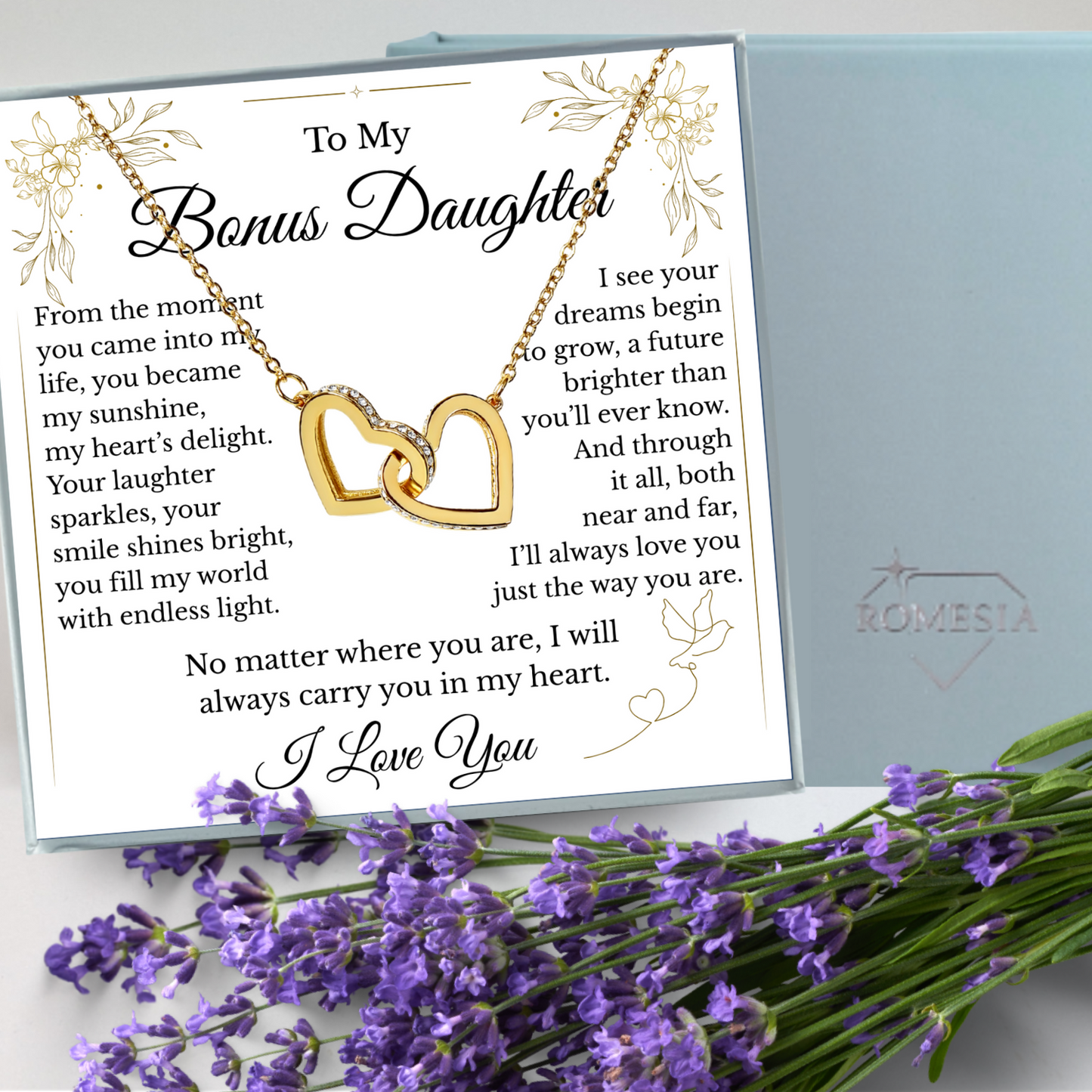To My Bonus Daughter- Endless Light- Interlocking Hearts Pendent