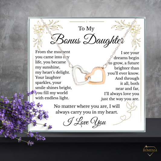 To My Bonus Daughter- Endless Light- Interlocking Hearts Pendent