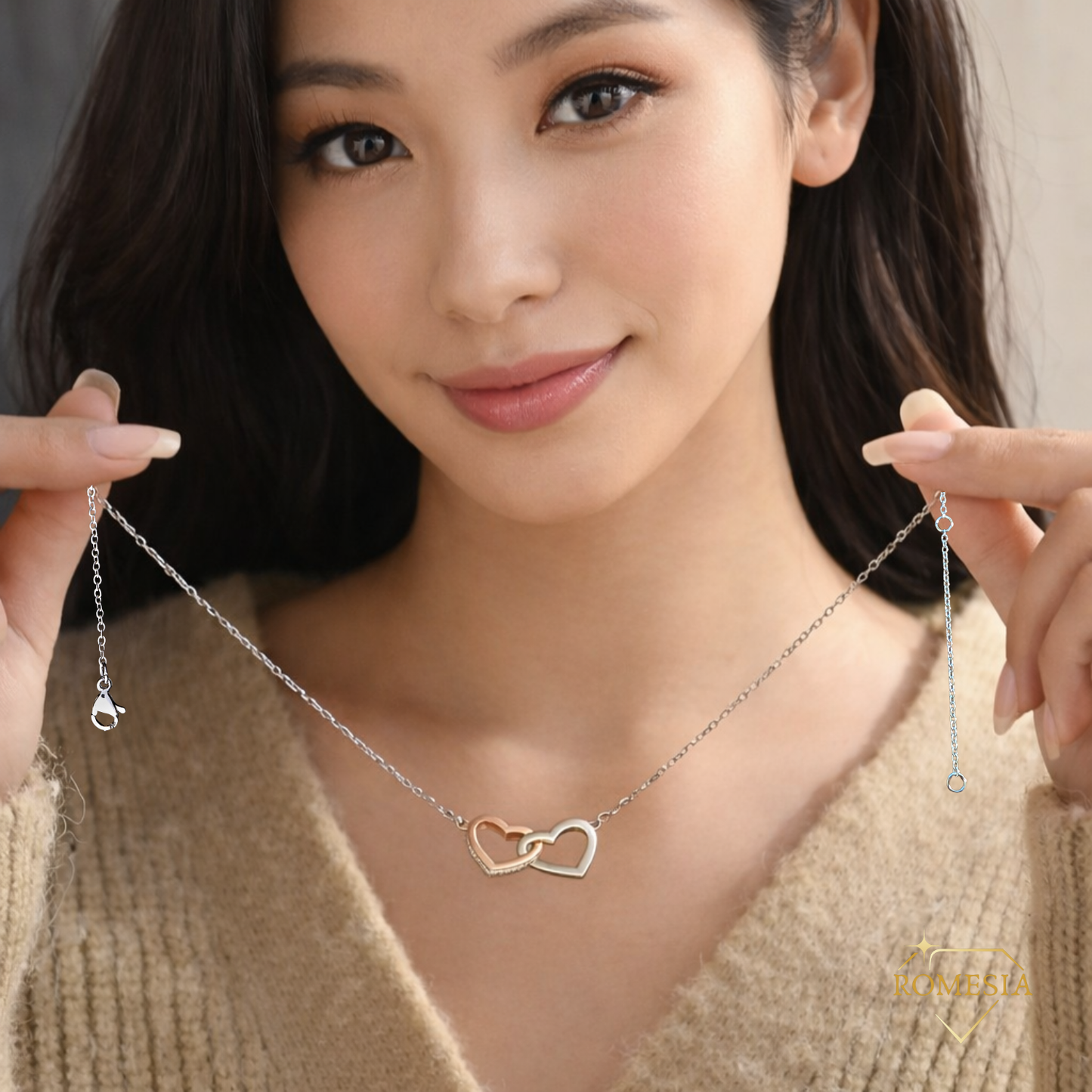 Soulmate-Happy Heart- Interlocking Hearts necklace