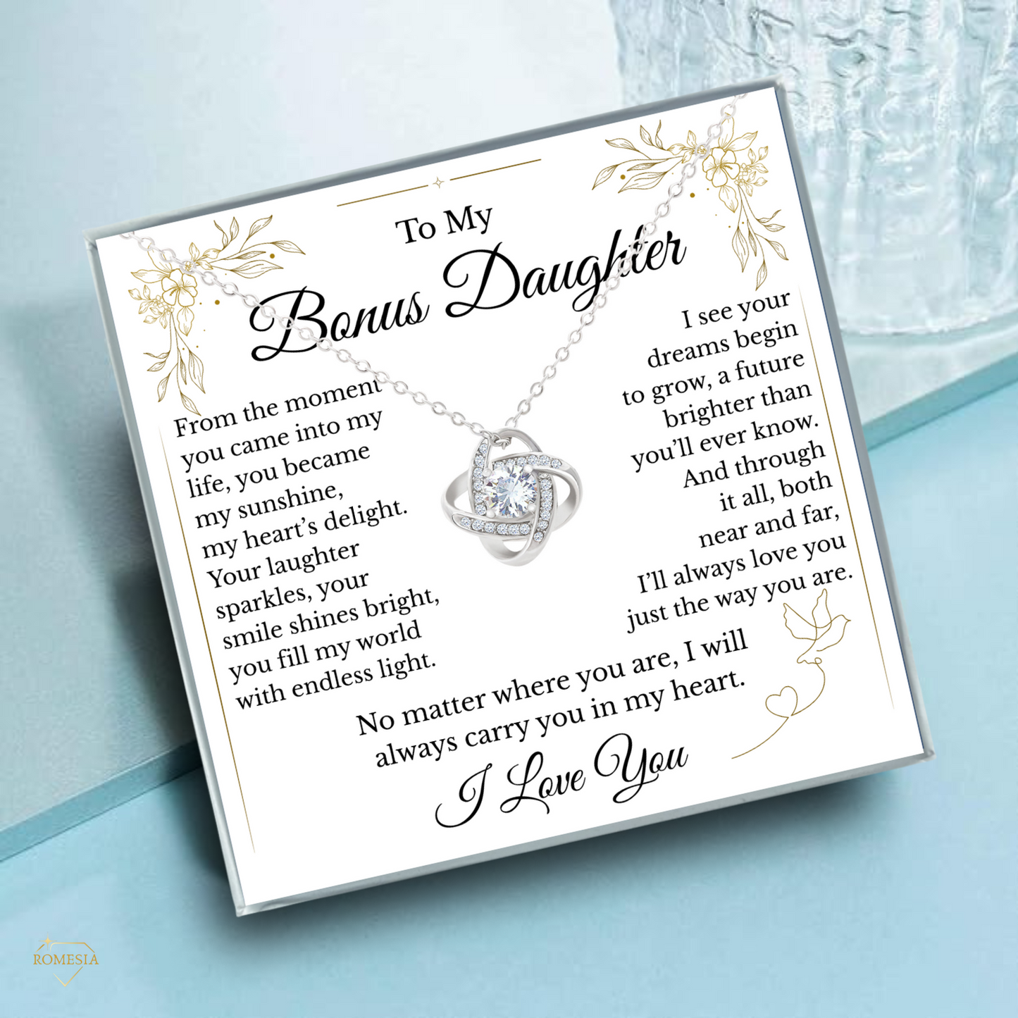 To My Bonus Daughter- Endless Light- Love Knot Necklace