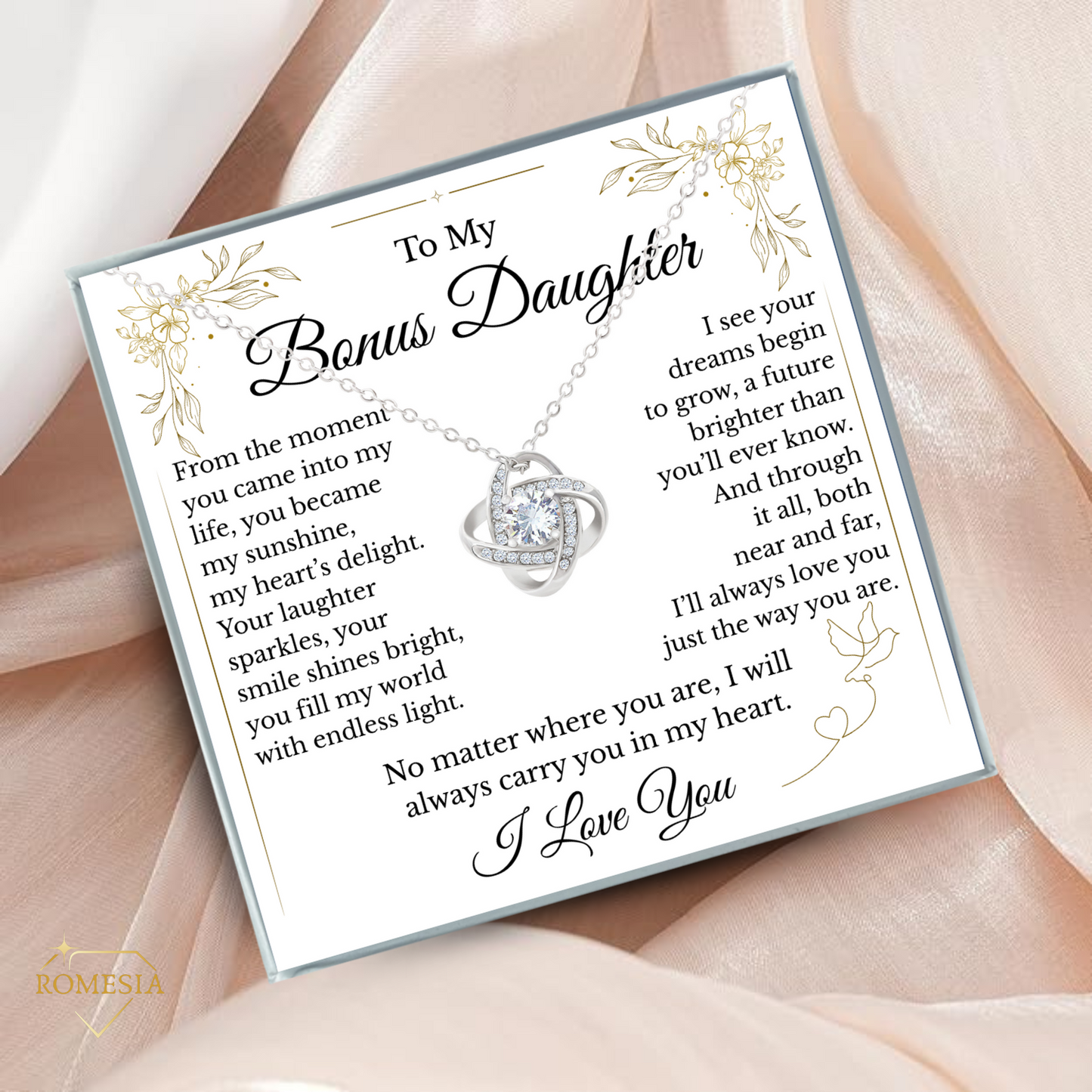 To My Bonus Daughter- Endless Light- Love Knot Necklace