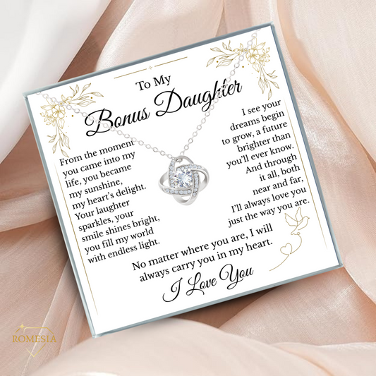 To My Bonus Daughter- Endless Light- Love Knot Necklace