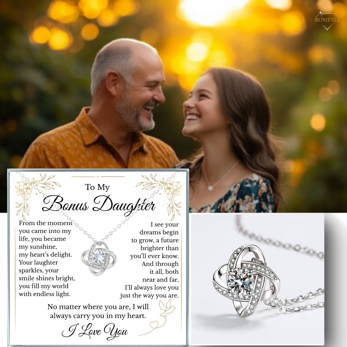 To My Bonus Daughter- Endless Light- Love Knot Necklace