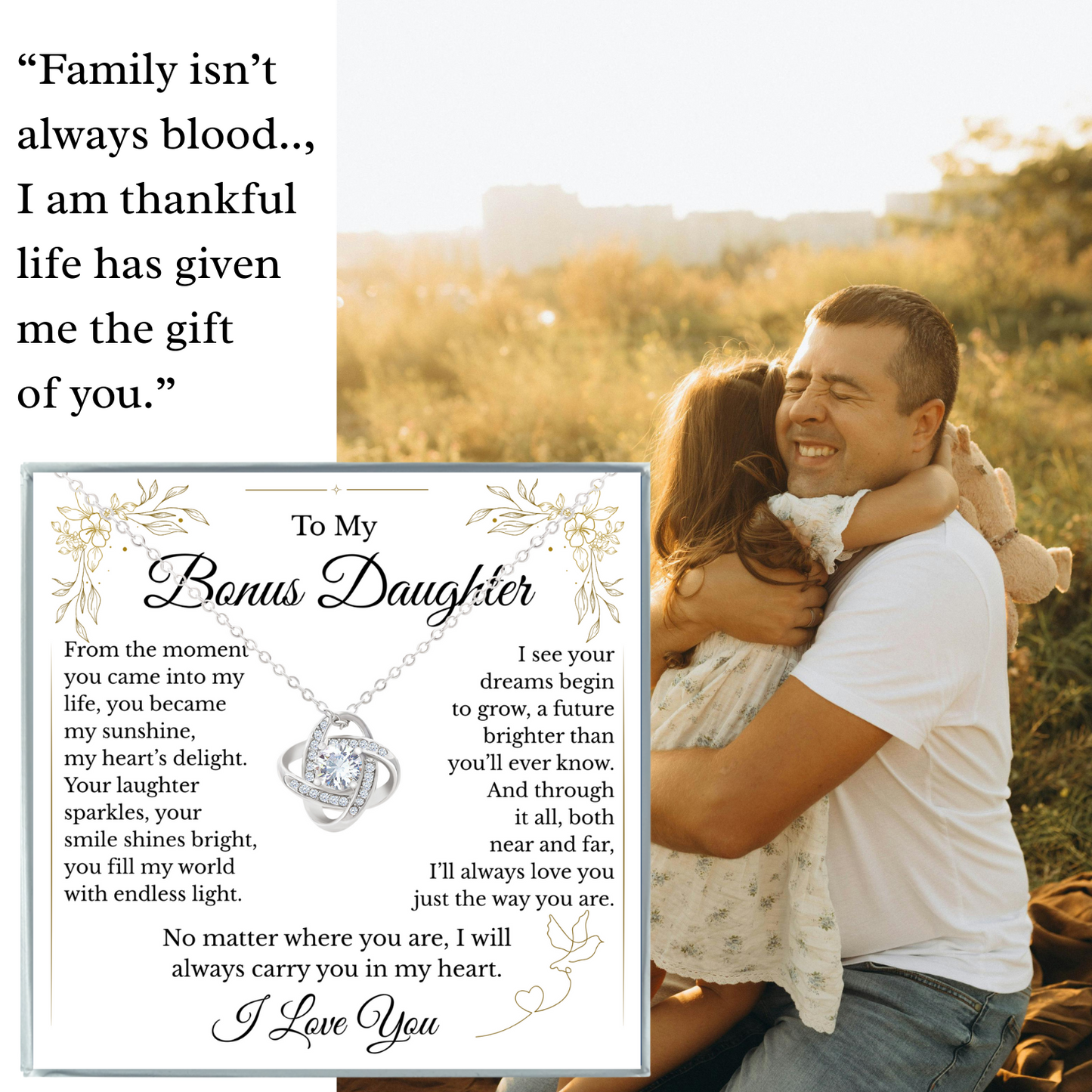To My Bonus Daughter- Endless Light- Love Knot Necklace