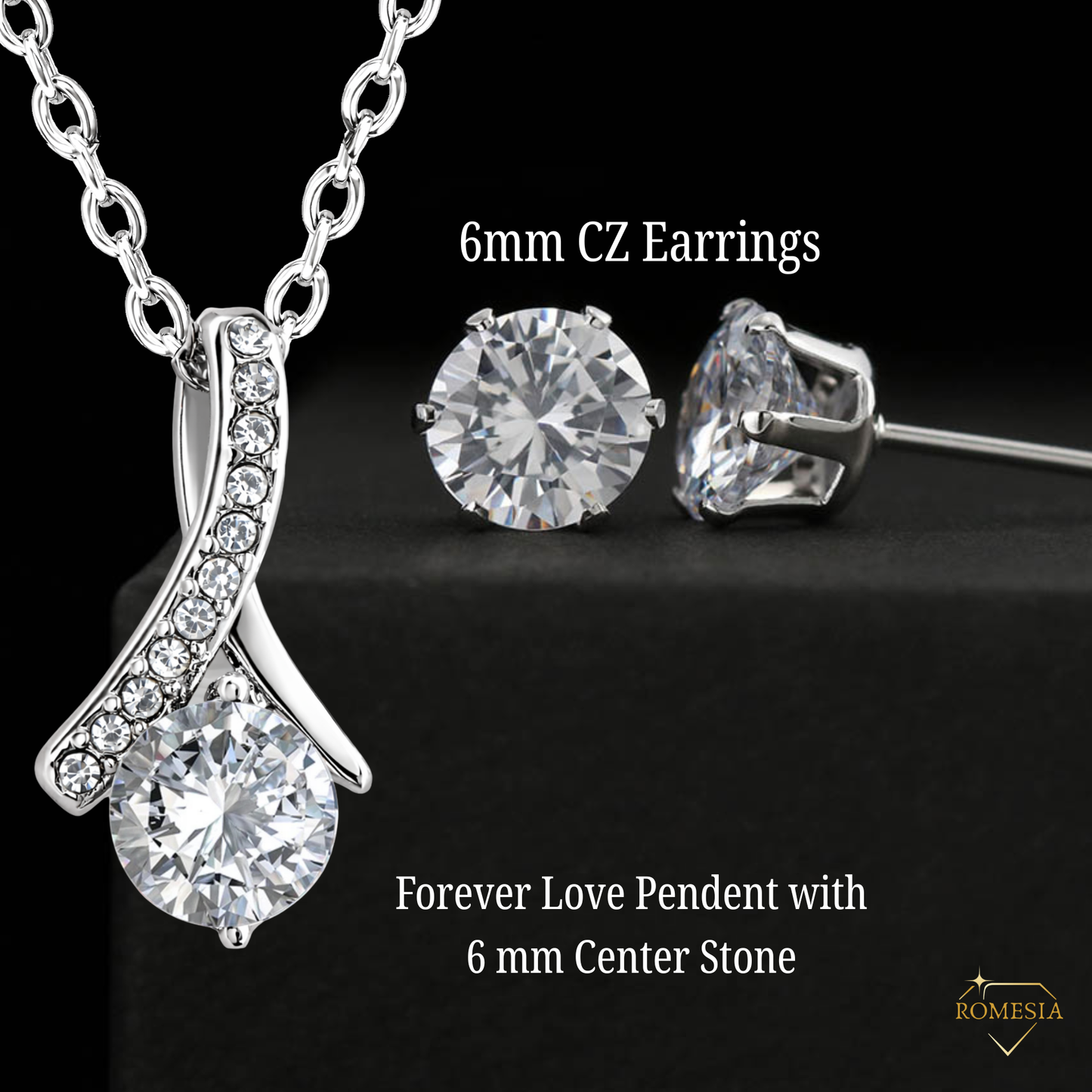 Celebrate love with the dazzling Alluring Necklace, featuring CZ stones and a ribbon pendant — a timeless gift for her to cherish.