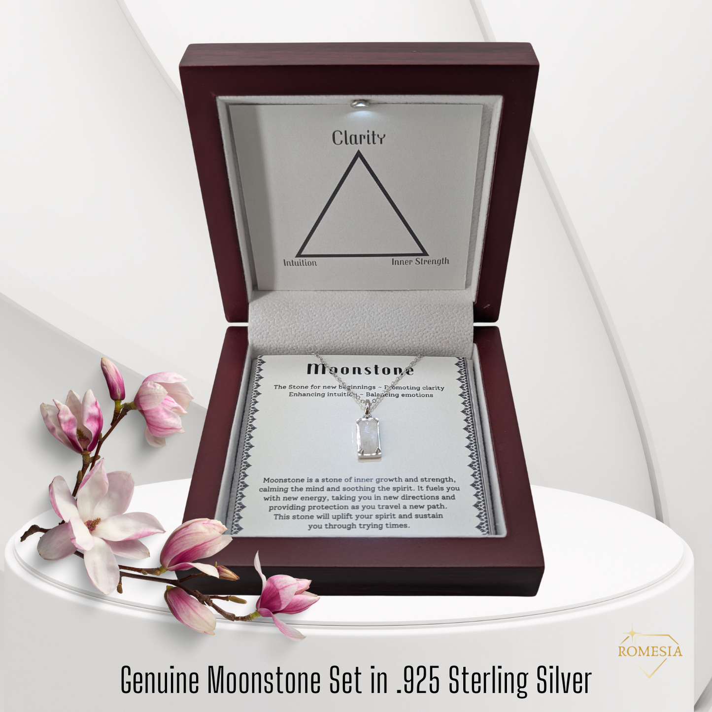 Real Genuine Moonstone - "New Beginnings" Sterling Silver Pendent, with card