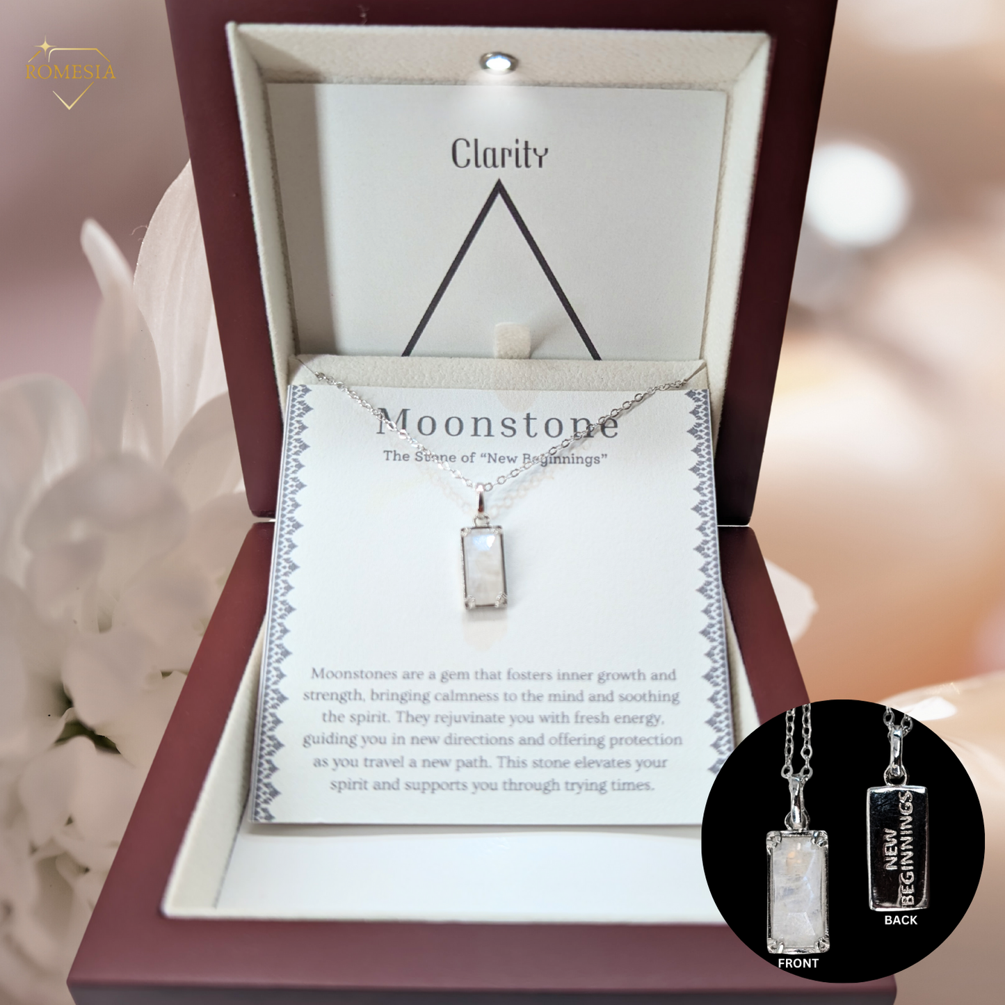 Real Genuine Moonstone - "New Beginnings" Sterling Silver Pendent, with card