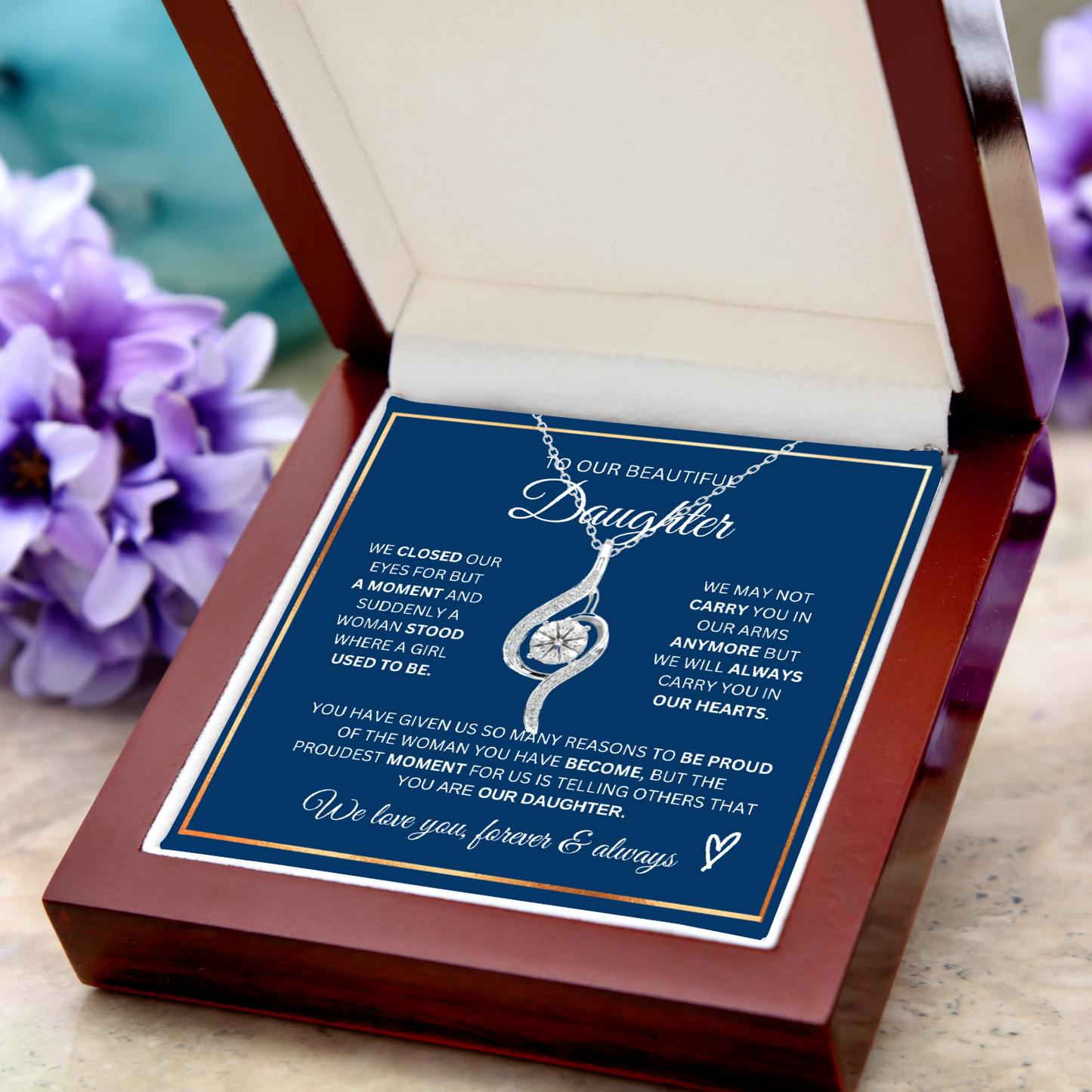 Our Daughter- Proudest Moment - 925 Sterling Silver Adoring Love Necklace with Earrings