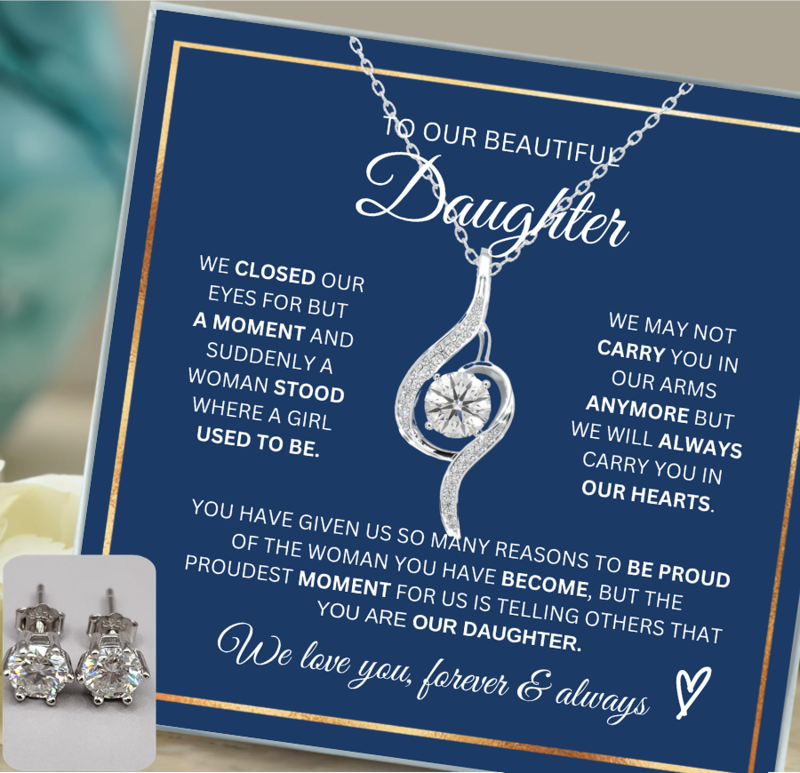 Our Daughter Necklace- Proudest Moment - 925 Sterling Silver Adoring Love Necklace