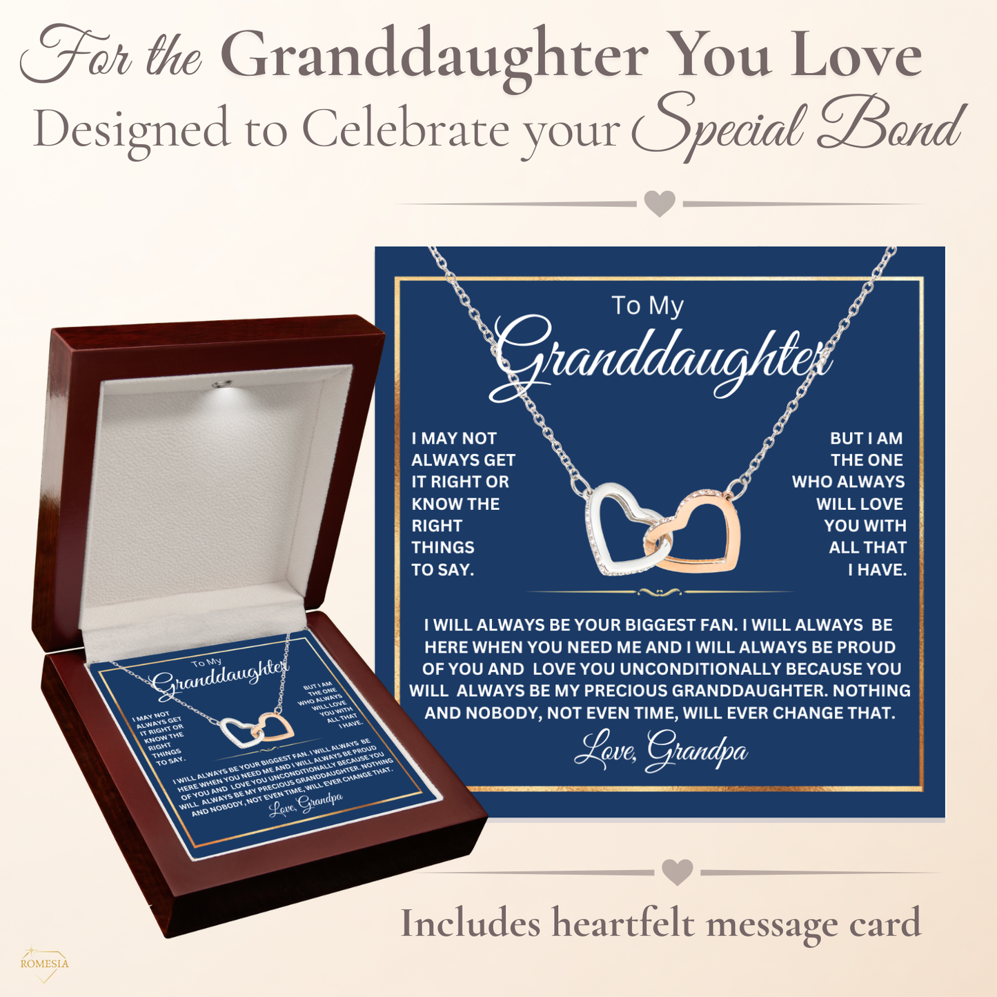 To My Granddaughter from Grandpa-Interlocking Hearts Necklace