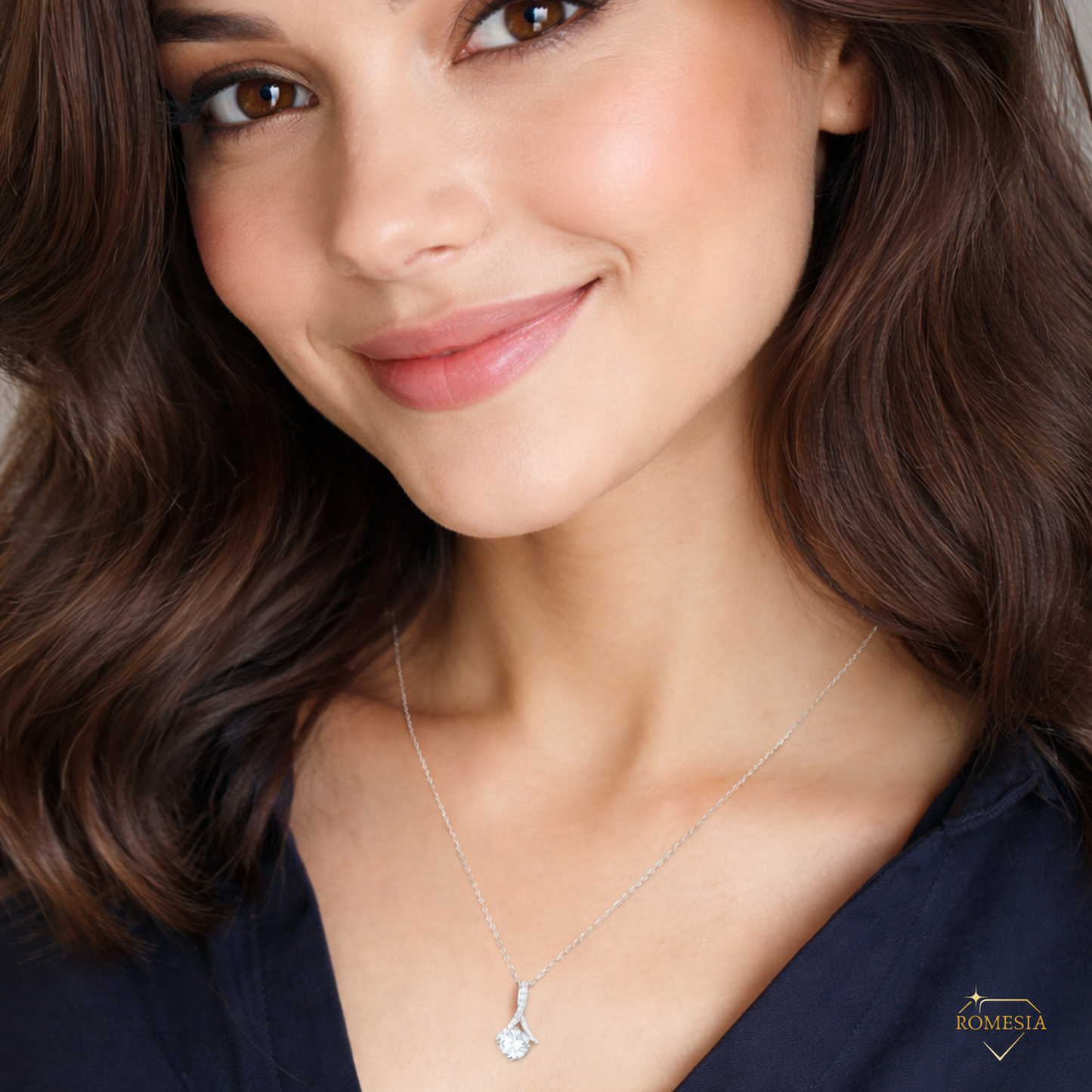 Celebrate love with the dazzling Alluring Necklace, featuring CZ stones and a ribbon pendant — a timeless gift for her to cherish.