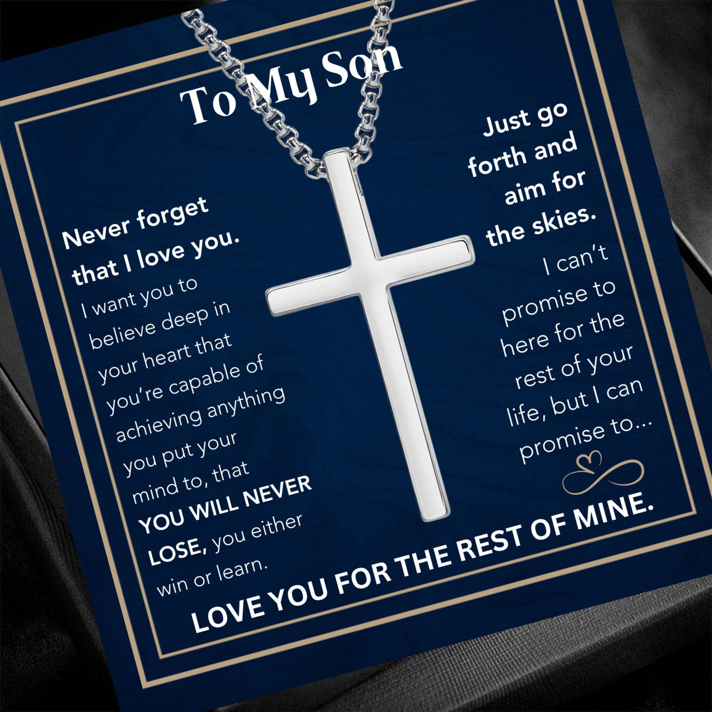 To My Son- Believe- Stainless Steel Cross Necklace Silver/Black