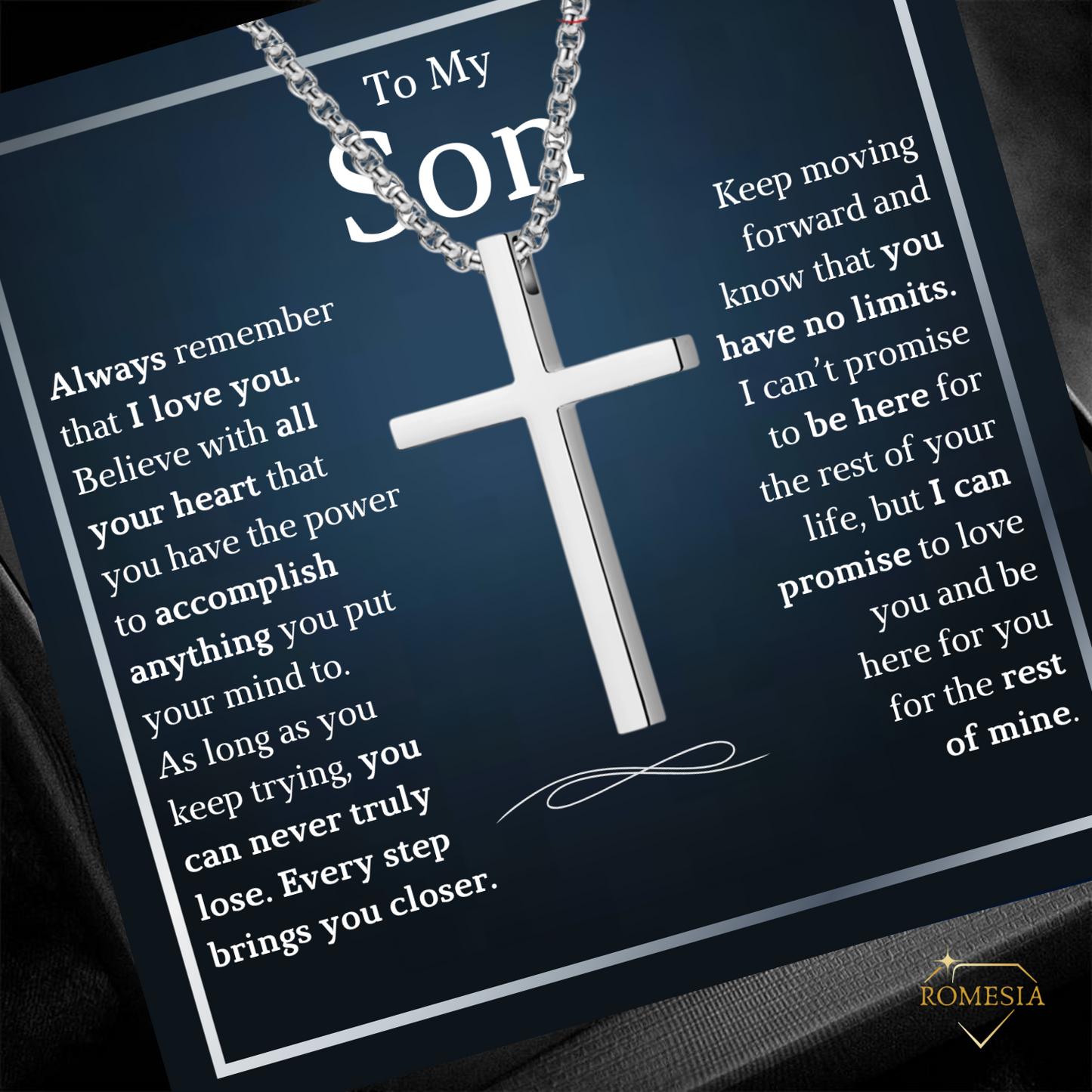 To My Son- Stainless Steel Cross Necklace- No Limits