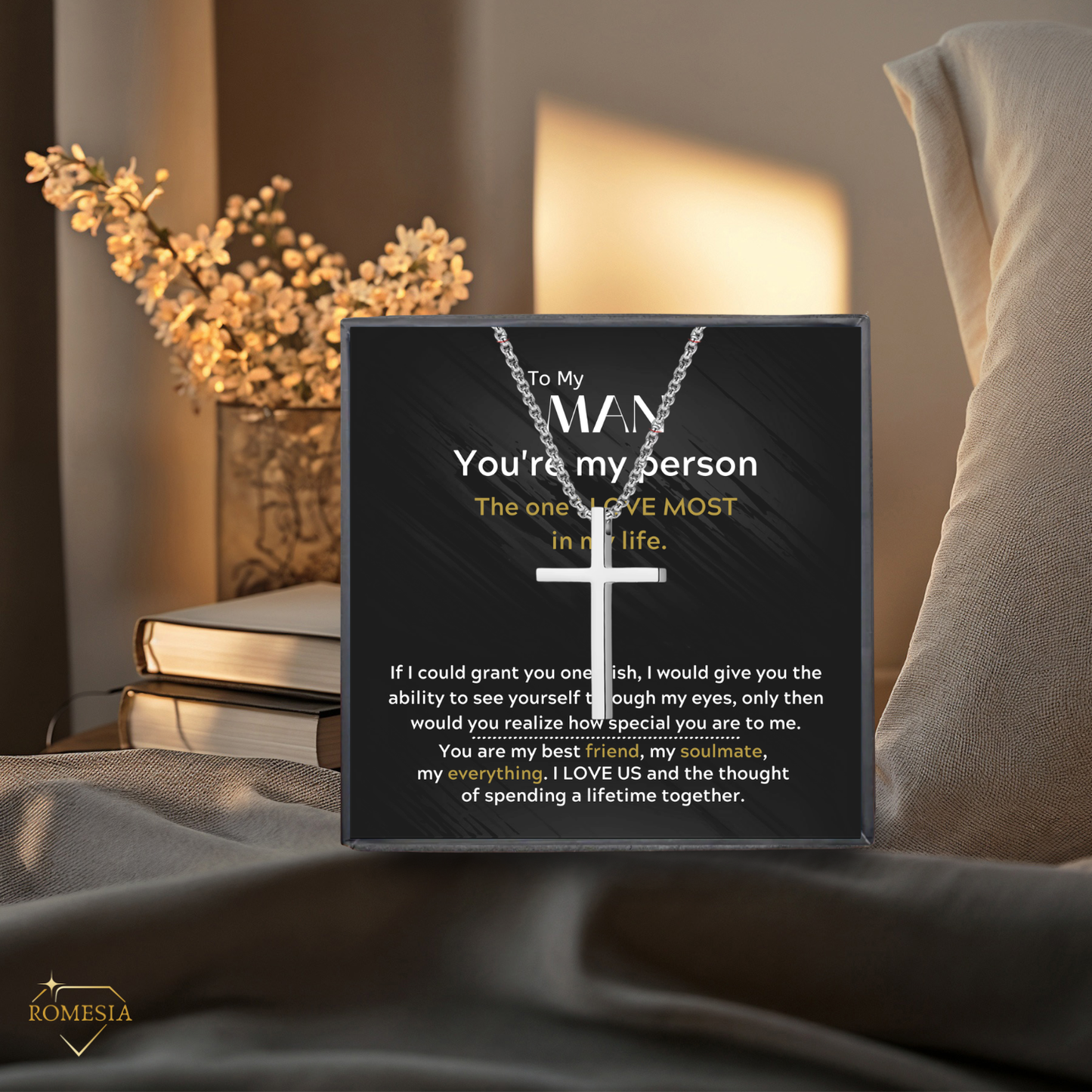 To My Man-You're My Person- Stainless Steel Cross Pendent