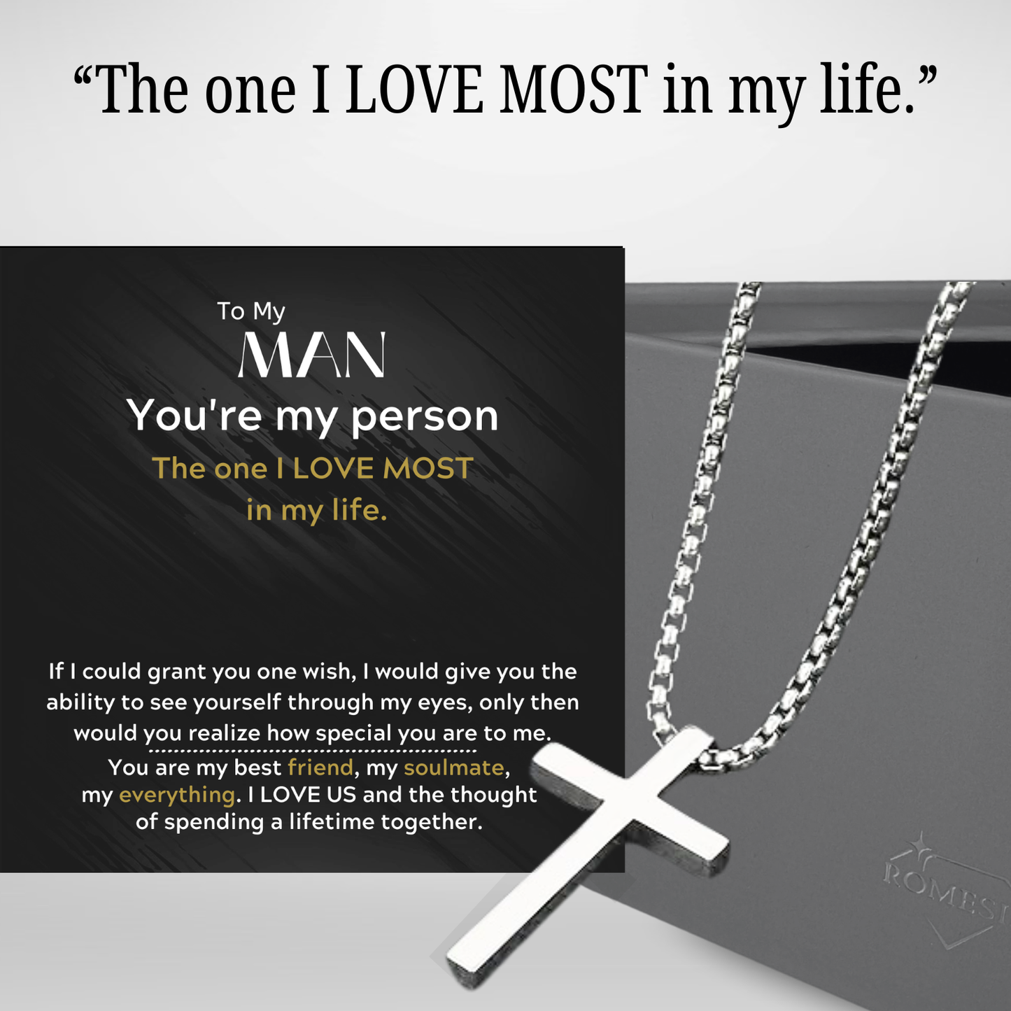 To My Man-You're My Person- Stainless Steel Cross Pendent