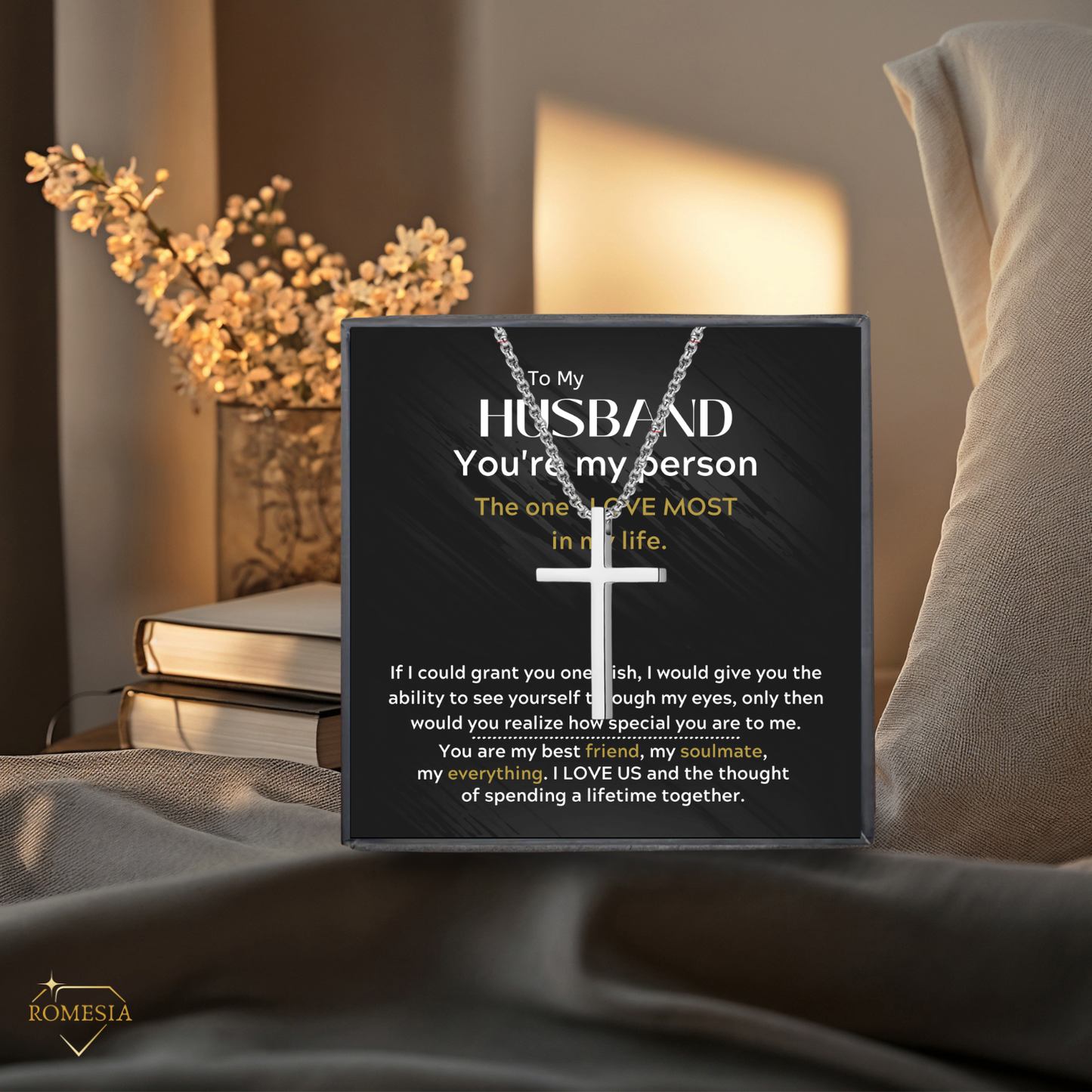 To My Husband- Stainless Steel Cross Pendent