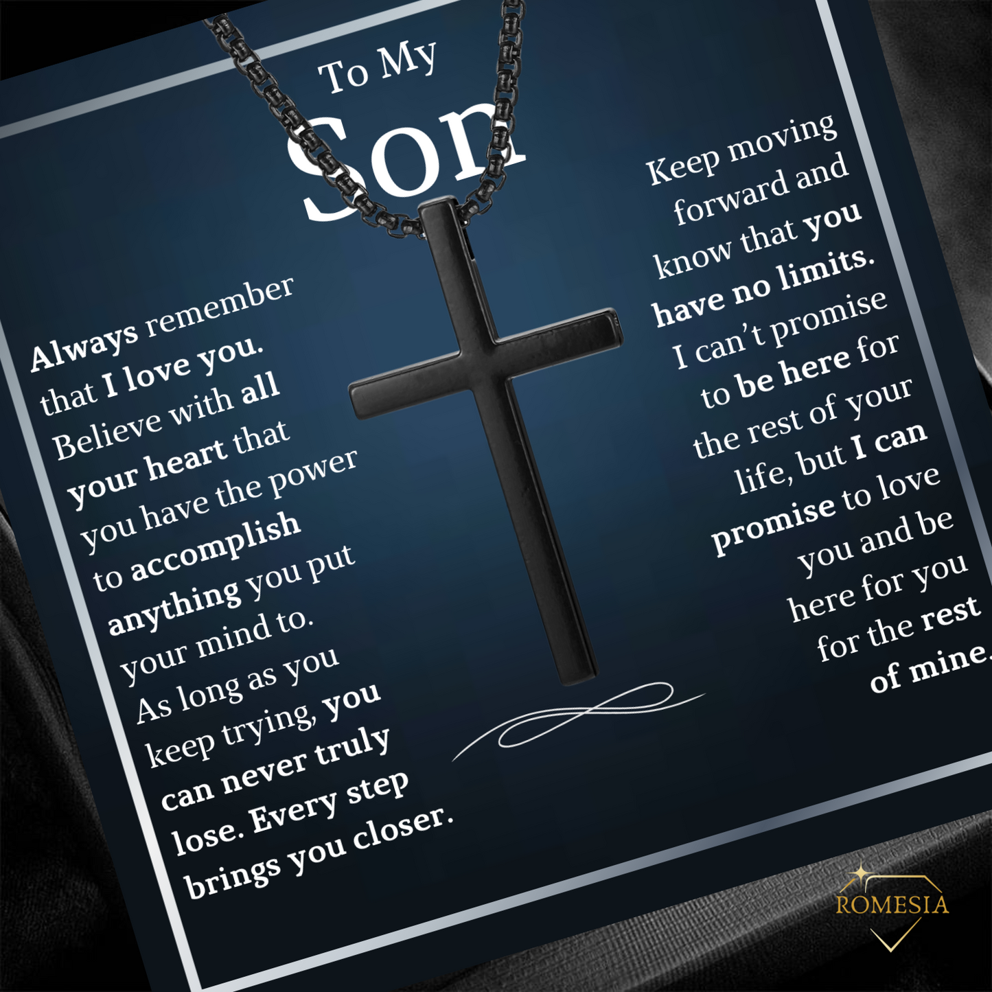 To My Son- Stainless Steel Cross Necklace- No Limits