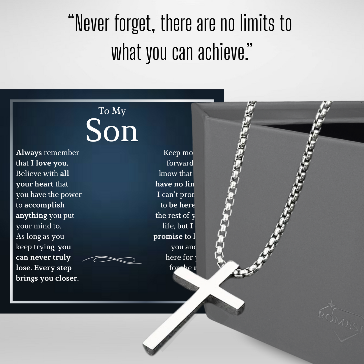 To My Son- Stainless Steel Cross Necklace- No Limits