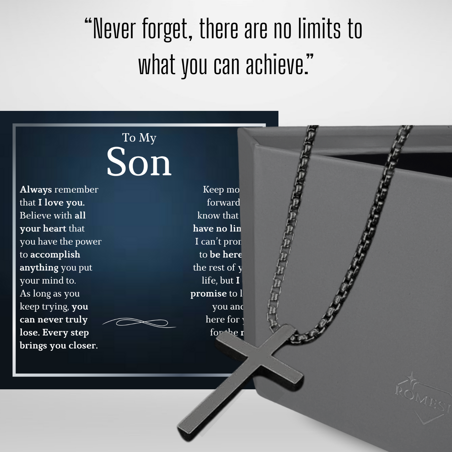 To My Son- Stainless Steel Cross Necklace- No Limits