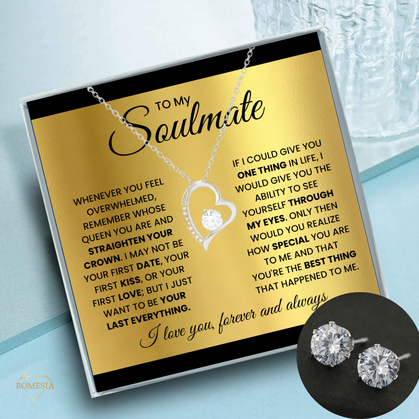 To My Soulmate-Queen- Forever Love Necklace w/Earrings