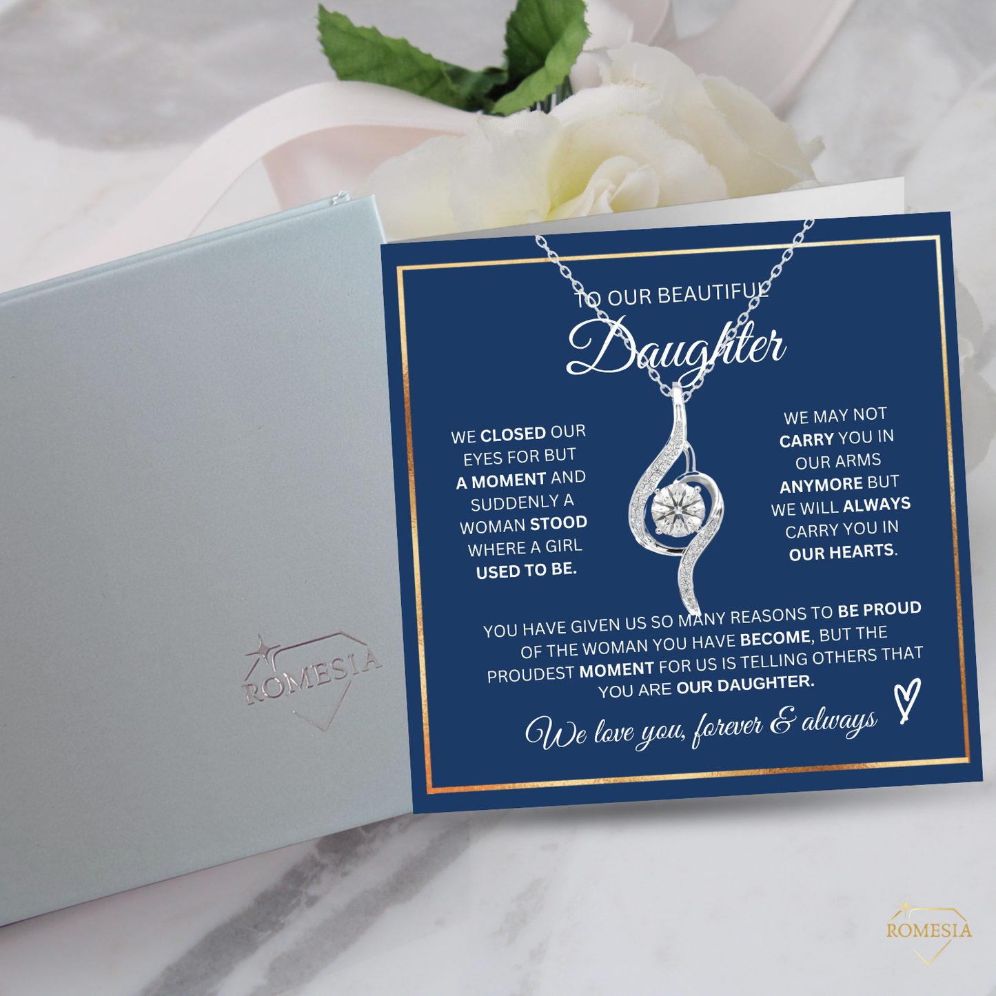 Our Daughter Necklace- Proudest Moment - 925 Sterling Silver Adoring Love Necklace