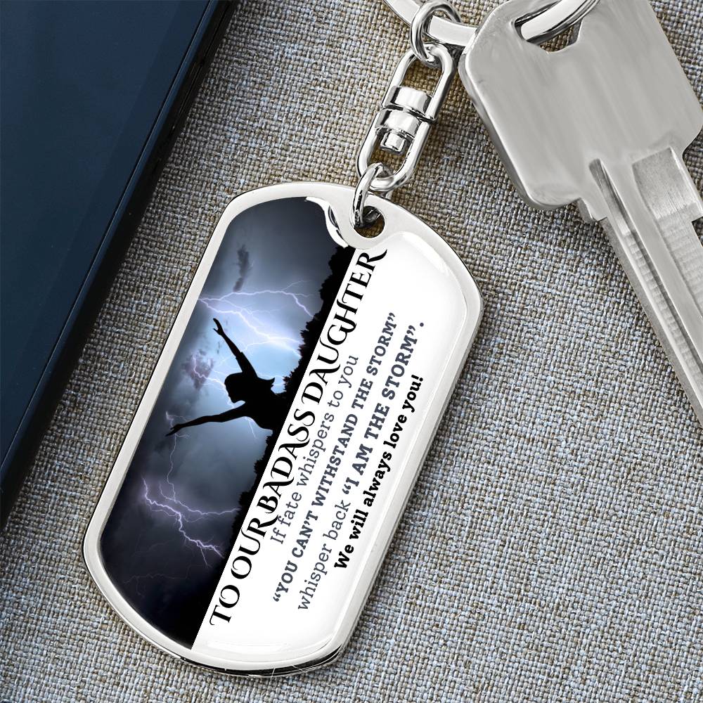 [Personalize] To Our Badass Daughter Graphic Dog Tag Swivel Keychain