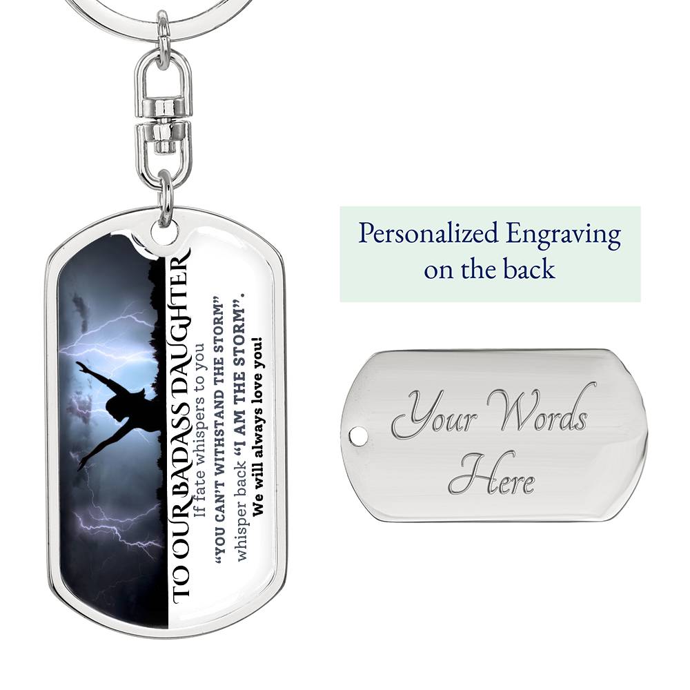 [Personalize] To Our Badass Daughter Graphic Dog Tag Swivel Keychain