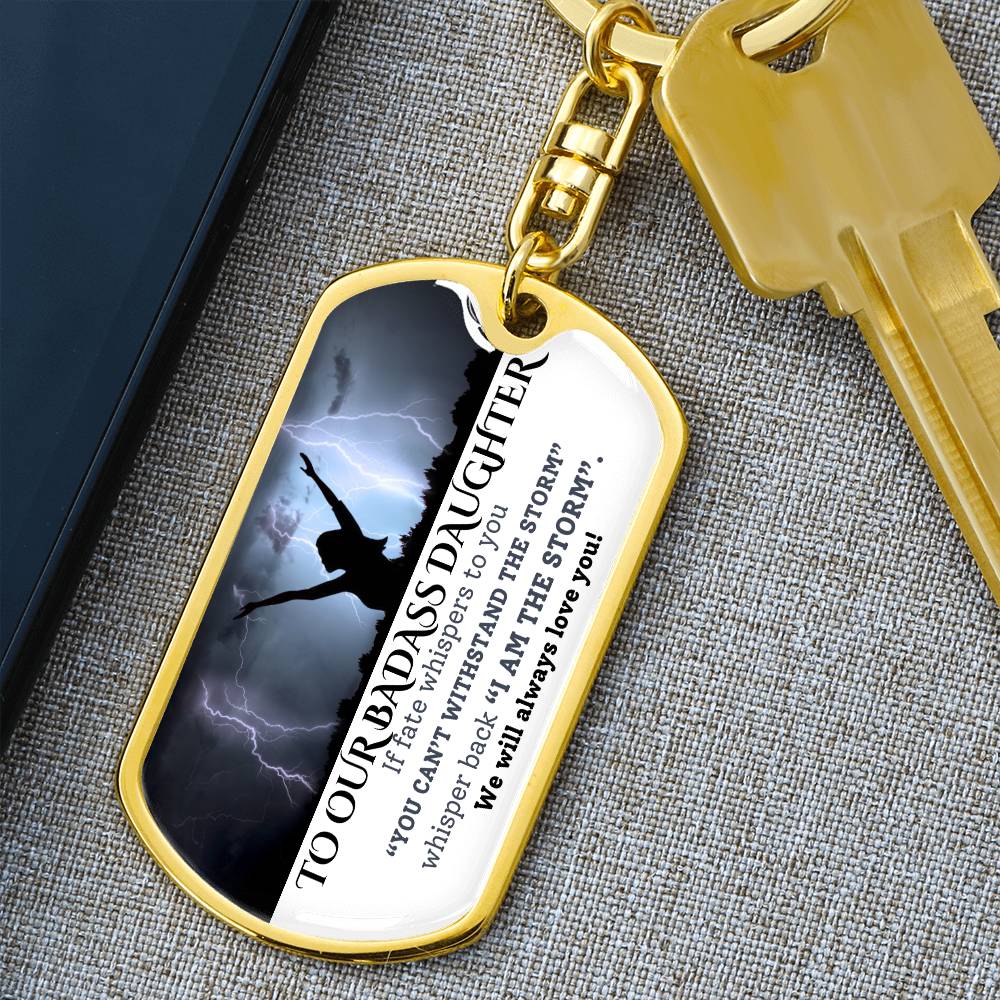 [Personalize] To Our Badass Daughter Graphic Dog Tag Swivel Keychain