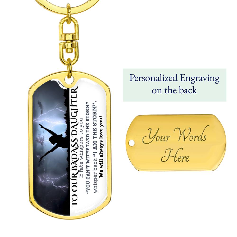 [Personalize] To Our Badass Daughter Graphic Dog Tag Swivel Keychain