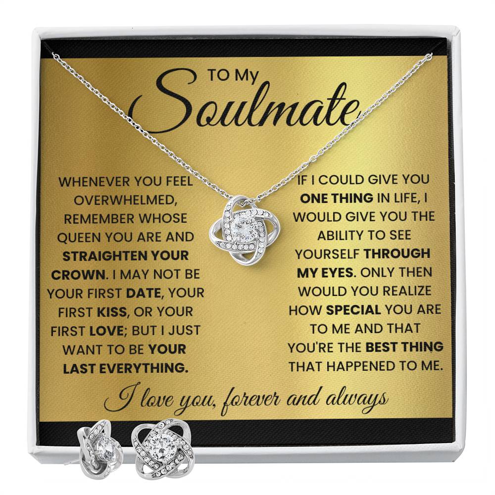 To My soulmate- Best Thing-Love knot Necklace w/Earrings