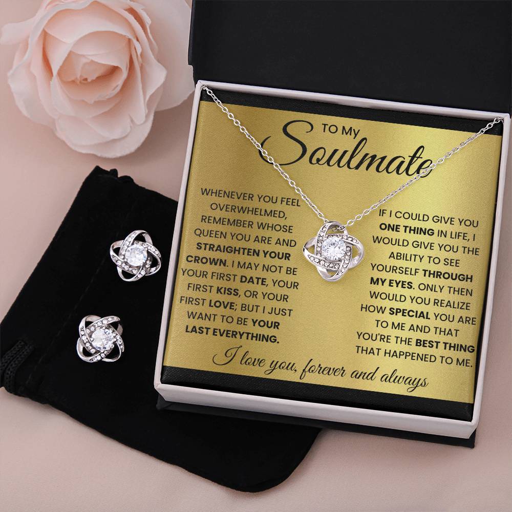 To My soulmate- Best Thing-Love knot Necklace w/Earrings