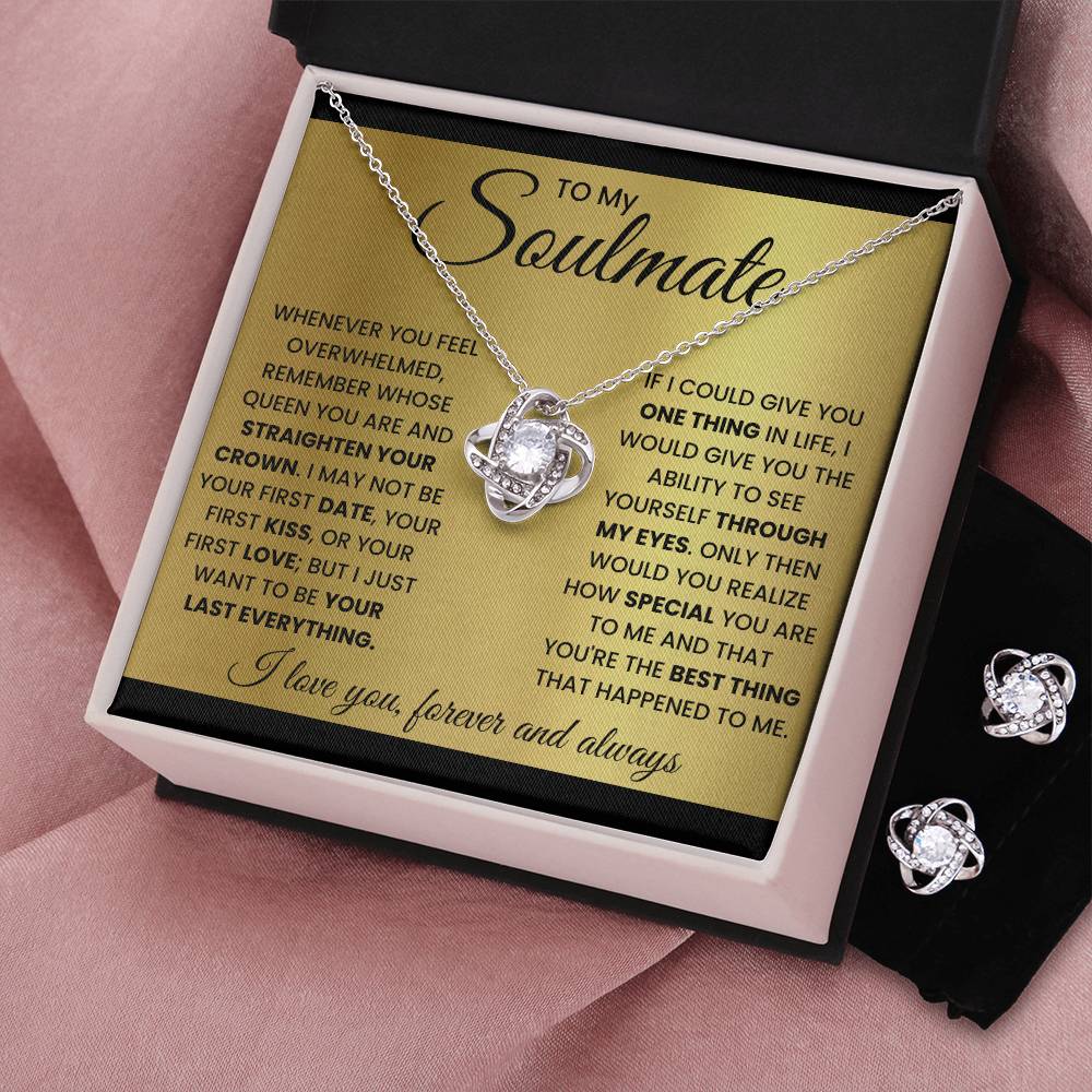 To My soulmate- Best Thing-Love knot Necklace w/Earrings