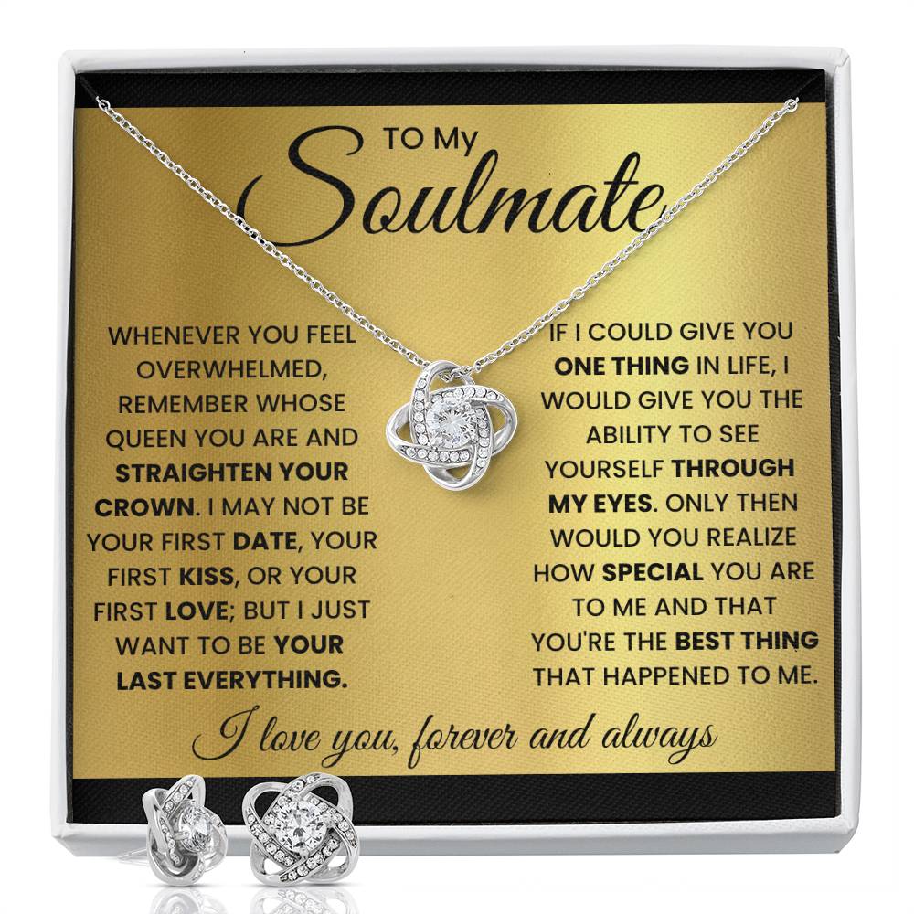 To My soulmate- Best Thing-Love knot Necklace w/Earrings