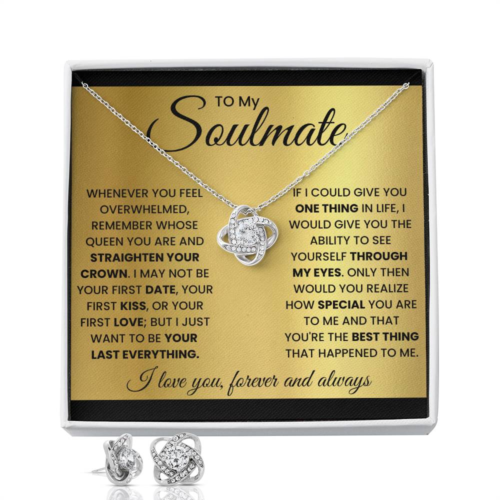 To My soulmate- Best Thing-Love knot Necklace w/Earrings