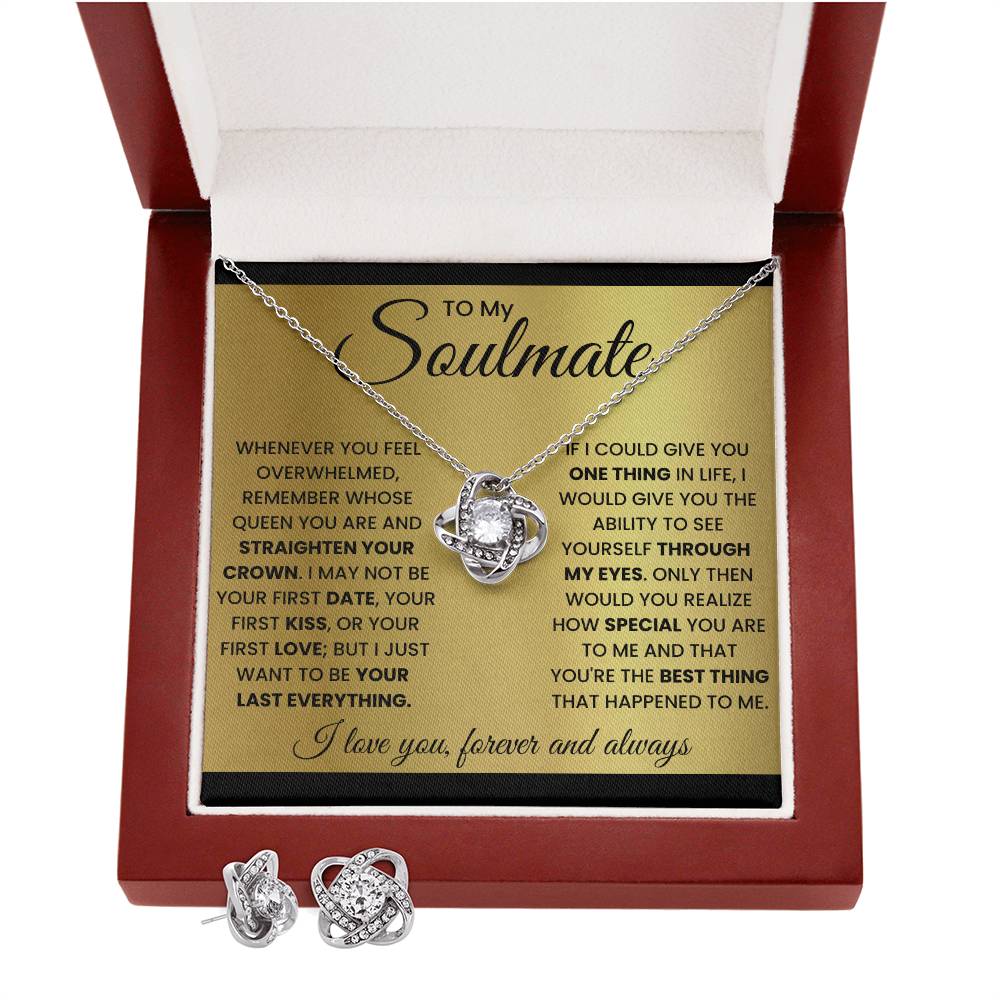 To My soulmate- Best Thing-Love knot Necklace w/Earrings