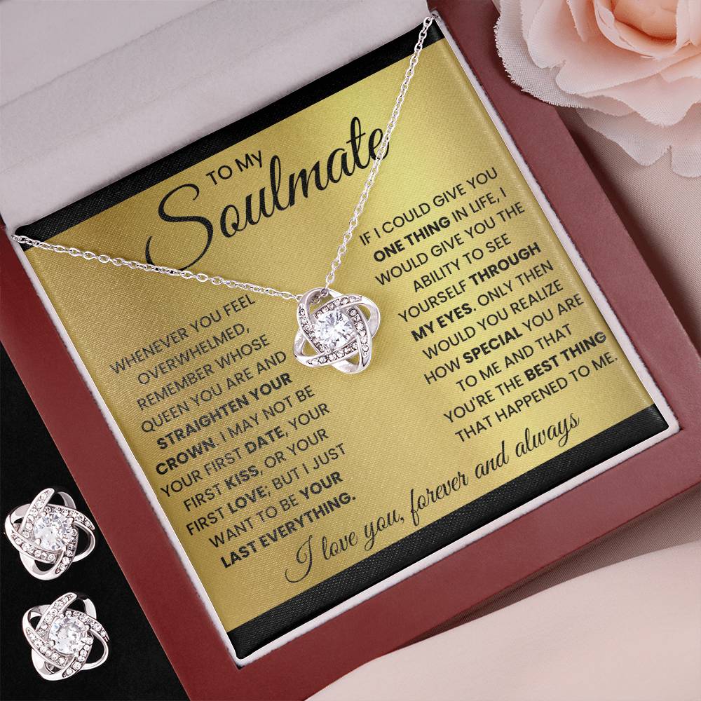 To My soulmate- Best Thing-Love knot Necklace w/Earrings