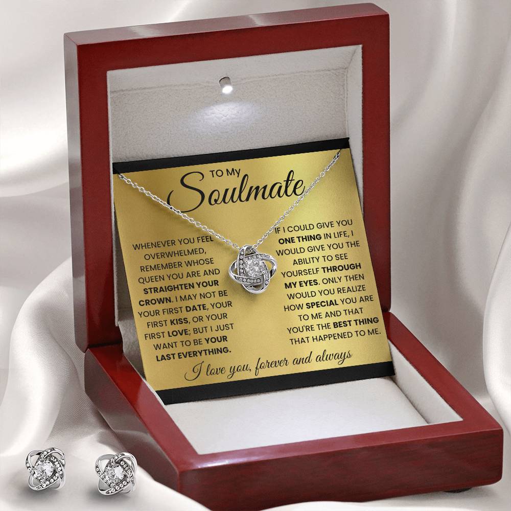 To My soulmate- Best Thing-Love knot Necklace w/Earrings