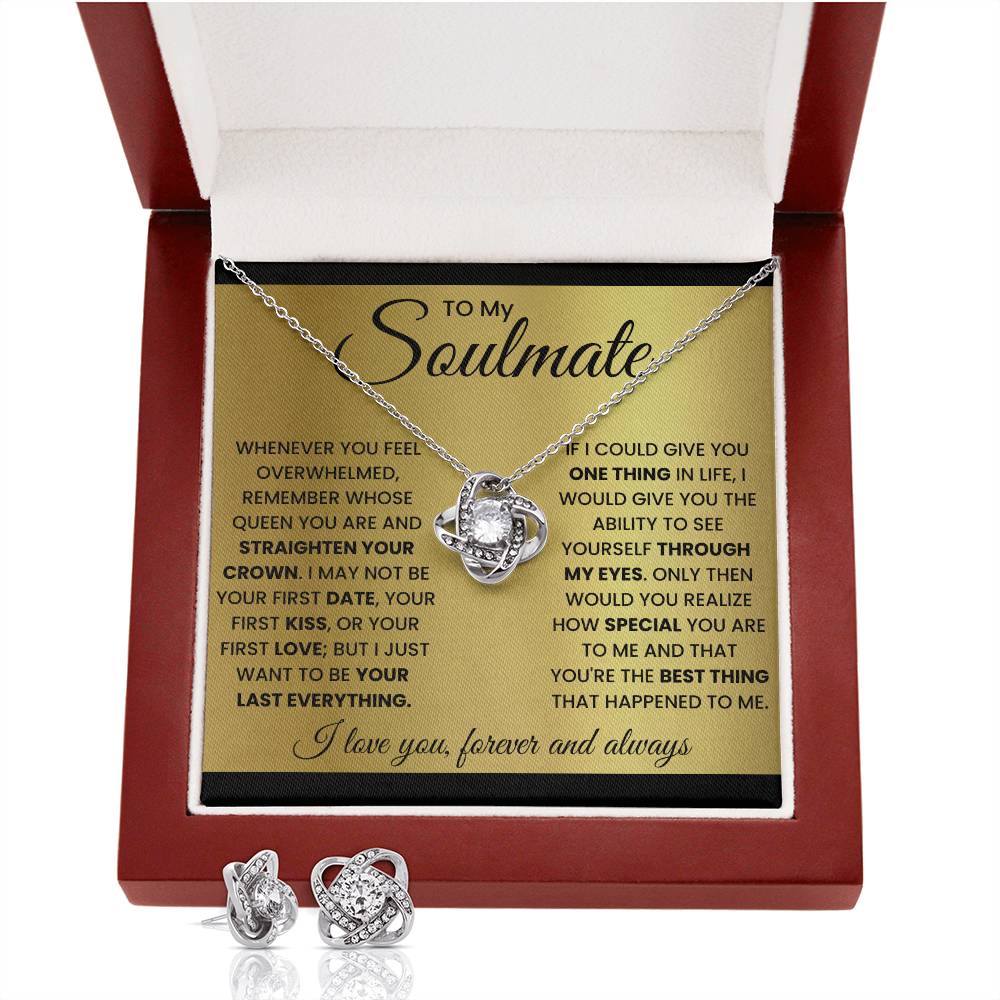 To My soulmate- Best Thing-Love knot Necklace w/Earrings