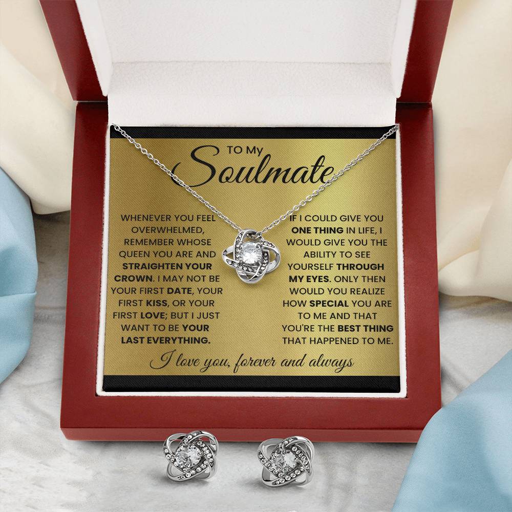 To My soulmate- Best Thing-Love knot Necklace w/Earrings