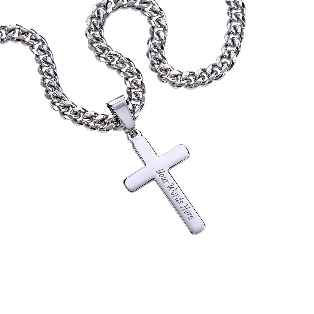 To My Husband- Test of Time- Men's Cuban Link Chain with Cross