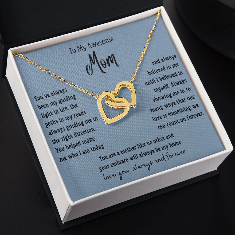 My Awesome Mom-Mother Like No Other-Interlocking Hearts Necklace