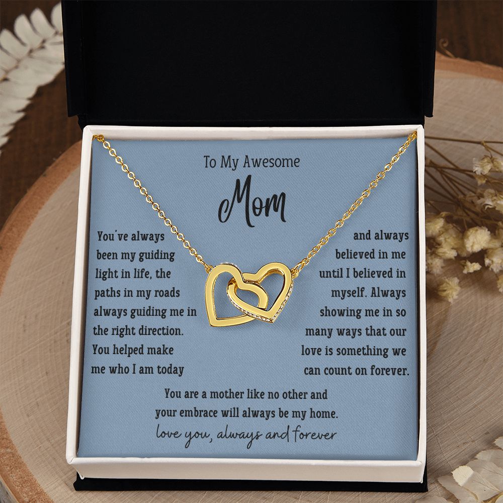 My Awesome Mom-Mother Like No Other-Interlocking Hearts Necklace