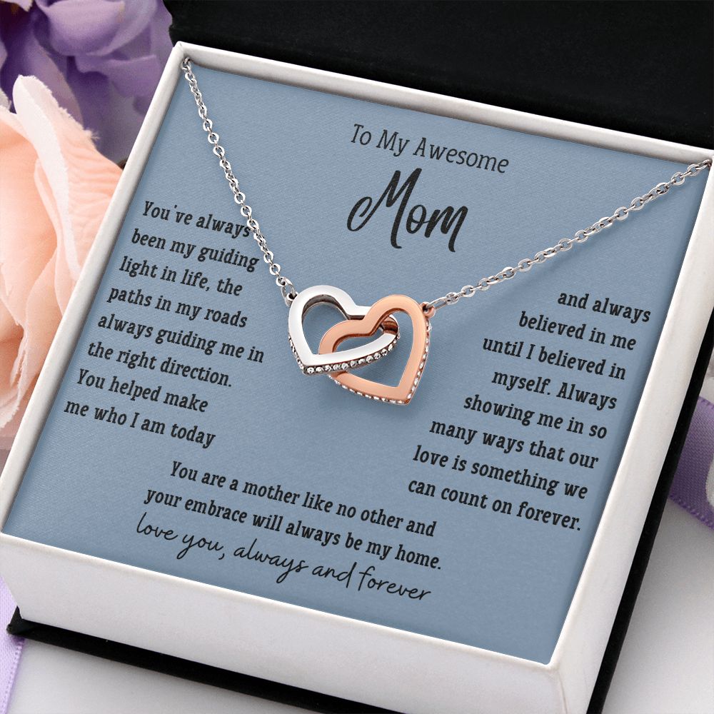 My Awesome Mom-Mother Like No Other-Interlocking Hearts Necklace