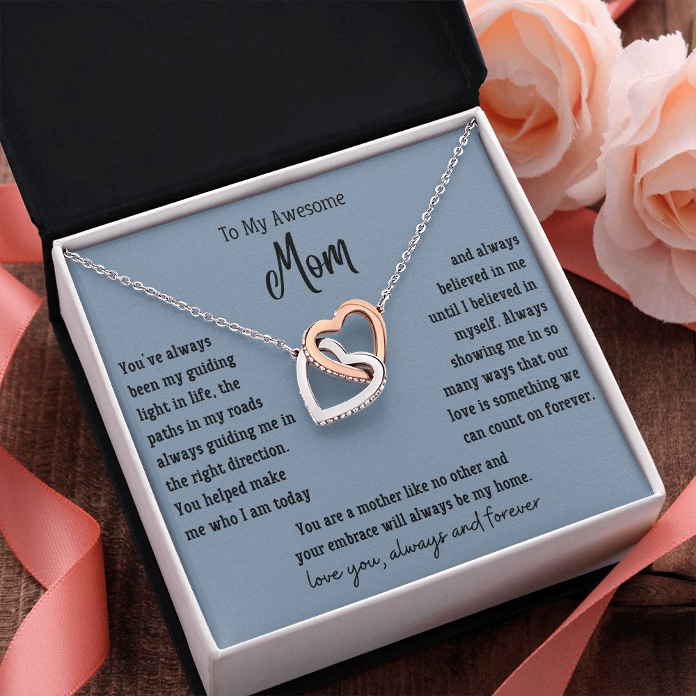 My Awesome Mom-Mother Like No Other-Interlocking Hearts Necklace