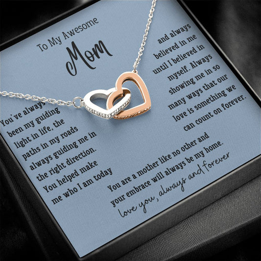 My Awesome Mom-Mother Like No Other-Interlocking Hearts Necklace