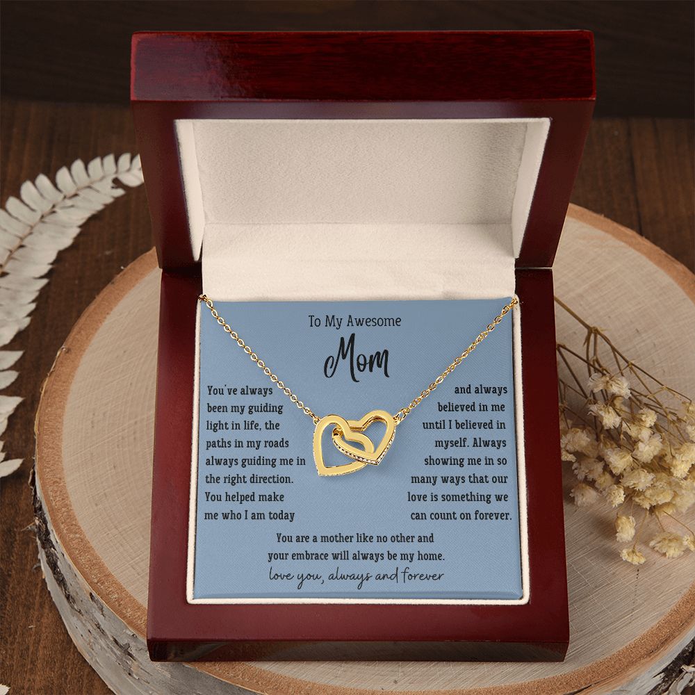 My Awesome Mom-Mother Like No Other-Interlocking Hearts Necklace